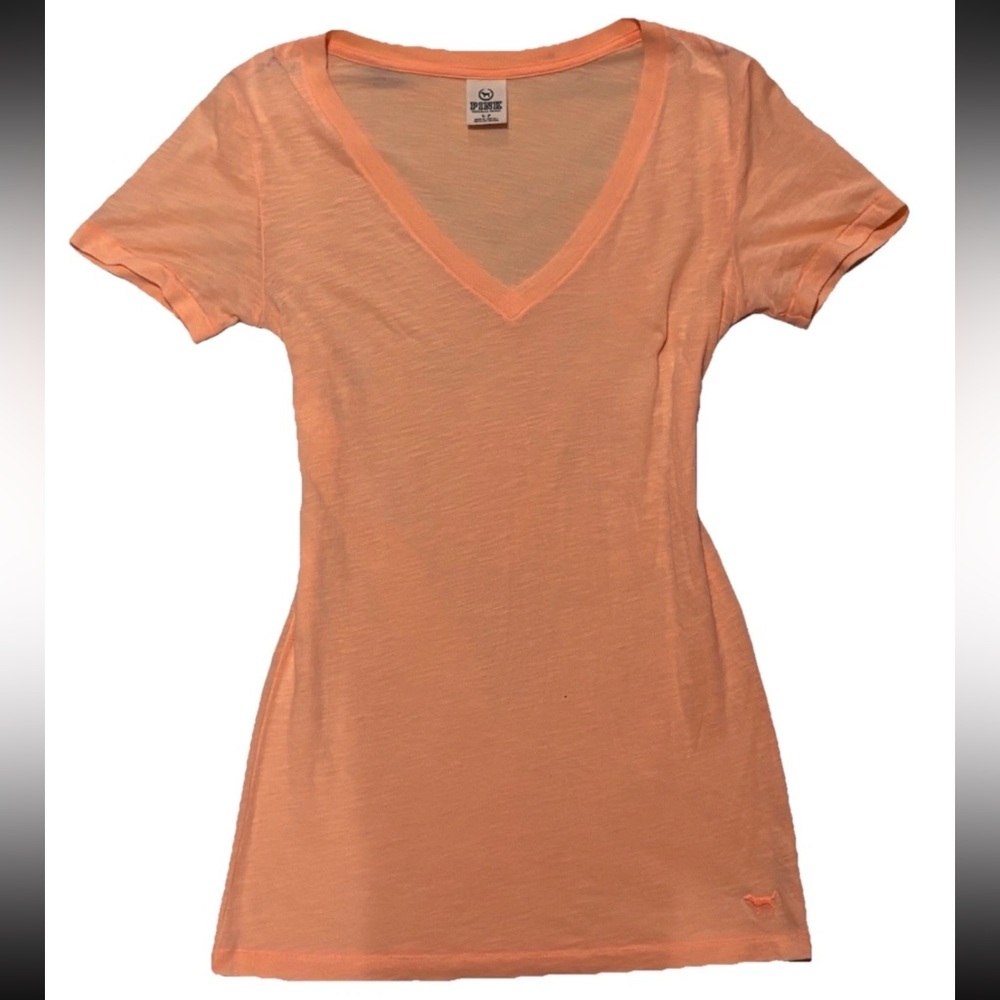 Pink Victoria’s Secret Y2K Paper Thin V Neck Long Body Cap Sleeve Top SZ.S Peach